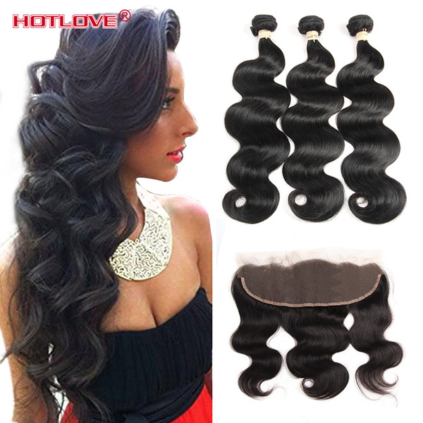 3 Bundle Hair with Lace Frontal with Baby Hair Brazilian Virgin Human Body Wave Hair Frontal Closure Ear to Ear 13*4 Free Part