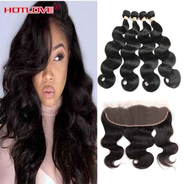 Human Hair Weft With Frontal 8A Peruvian Unprocessed Virgin Hair Body Wave 13X4 Ear to Ear Lace Closure With 4 Hair Bundles