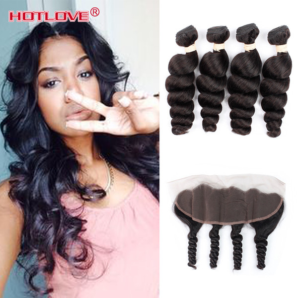 8a Grade Peruvian Loose Wave 4 Bundles Cheap Unprocessed Virgin Human Hair with Frontal Soft Peruvian Human Hair Weft with Frontal Closure