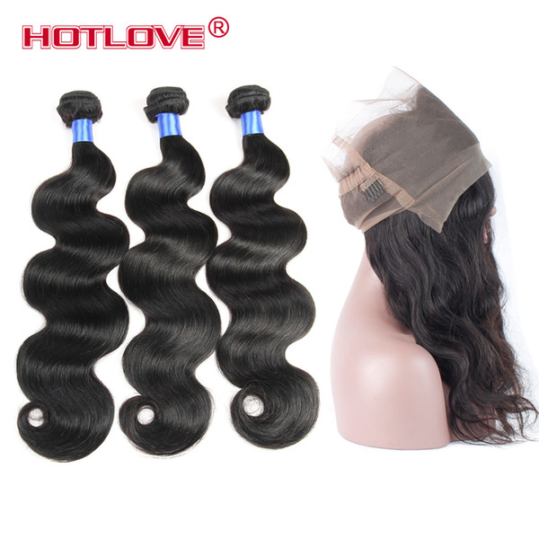 360 Lace Frontal Closure With 2 Pcs /3 Pcs Brazilian Peruvian Remy Human Hair Body Wave 360 Full Frontal Pre Plucked Natural Hairline