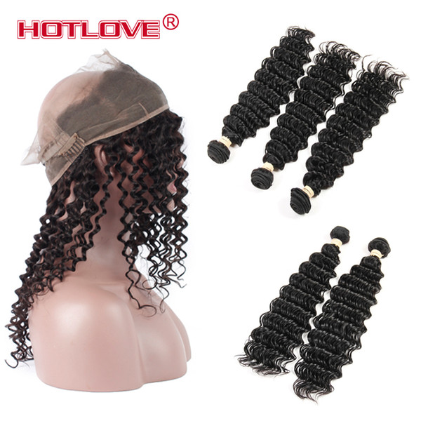 Brazilian Virgin Hair Deep Wave Mixed Length 2 3 Bundle with 360 Lace Frontal Closure with Baby Hair and Natural Hairline