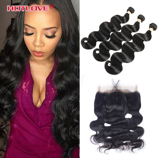 360 Lace Frontal Closure With 2 Pcs /3 Pcs Brazilian Peruvian Virgin Human Hair Body Wave 360 Full Frontal Pre Plucked Natural Hairline