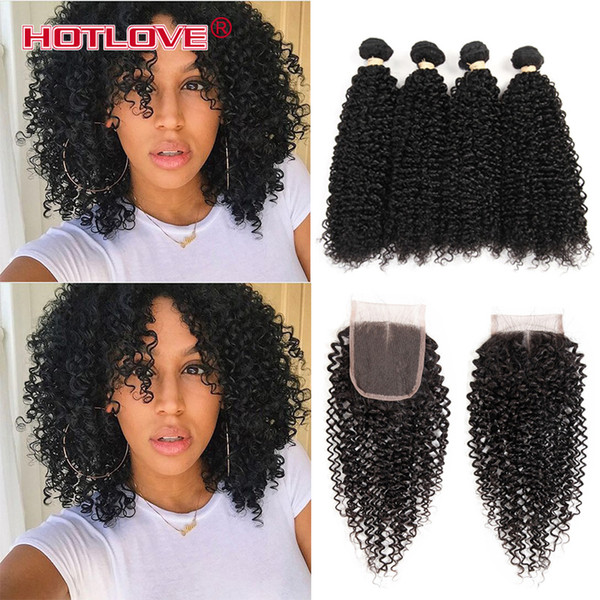 8A Good Quality Unprocessed 8A Indian Afro Kinky Curly Virgin Hair 4 Bundles with Lace Closure India Curly Hair Human Hair Weave