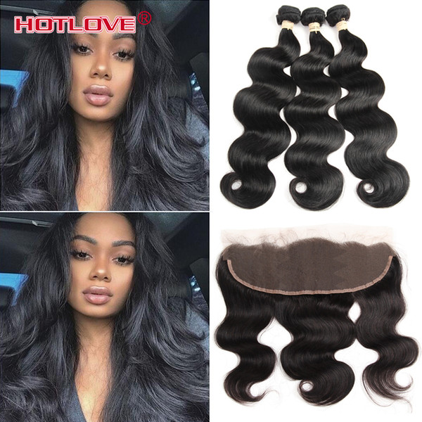 India Body Wave Lace Frontal Closure with 3 Bundle Hair 100% Raw Virgin Indian Human Hair With Frontal Ear to Ear 4Pcs/Lot