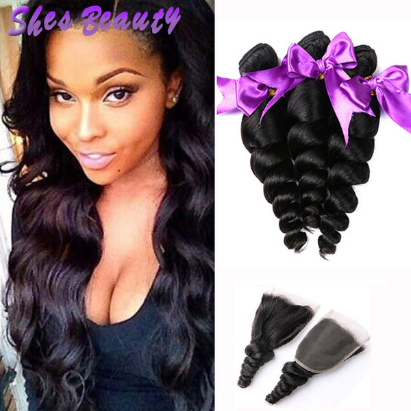 Indian Loose Wave Virgin Hair Bundles 8A Indian Virgin Hair Loose Wave 3 Bundles With Closure Unprocessed Human Hair Weave Bundles