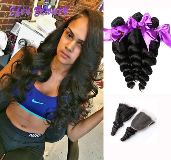 8A Brazilian Virgin Hair Bundles 3 Bundles With Closure Unprocessed Hair Loose Wave 4*4 Lace Closure Human Hair Extensions Weave Bundles
