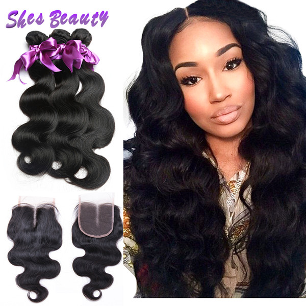 Shesbeauty Indian Virgin Hair 3 Bundles Body Wave With Closure Unprocessed Indian Human Hair Bundles With 4x4 Lace Closure Wholesale Price