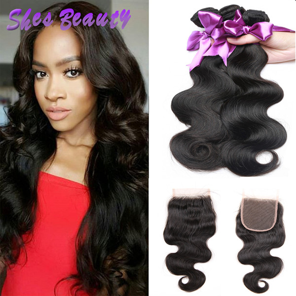 Shesbeauty Malaysian Human Hair With Closure Unprocessed Malaysian Virgin Hair 3 Bundles Body Wave Hair Weave Wholesale 8A Malaysian Weave