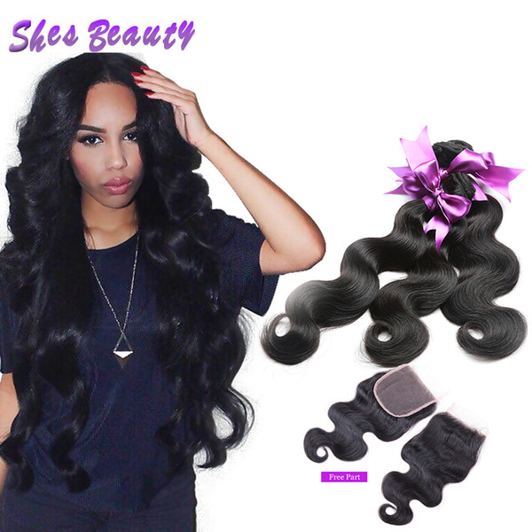 Shesbeauty Hot Sale Malaysian Body Wave Hair 3 Bundles With 4*4 Lace Closure 8 A Unprocessed Malaysian Human Hair Extensions