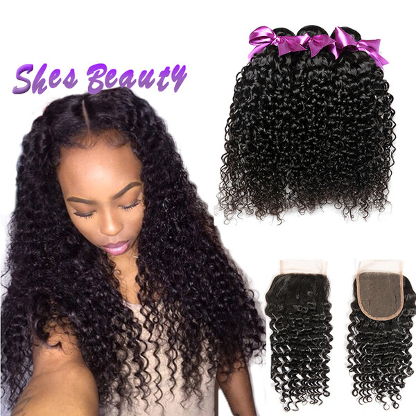 Shesbeauty Malaysian Curly Hair With Closure Good Quality Malaysian Virgin Hair Bundles With Closure 3 Bundles Curly Hair Weave Extensions