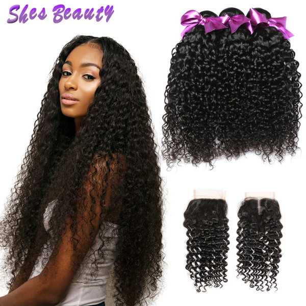 Good Quality Indian Curly Hair Bundles 3 Bundles With Closure 100% Unprocessed Indian Human Virgin Hair Natural Color Hair No Smelling