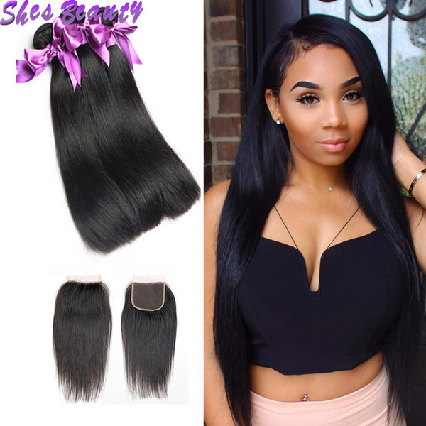 Hot Selling Brazilian Straight Bundles 100% Peruvian Malaysian Indian Human Hair 3 Bundles With Closure Mongolian Hair Weave Extensions