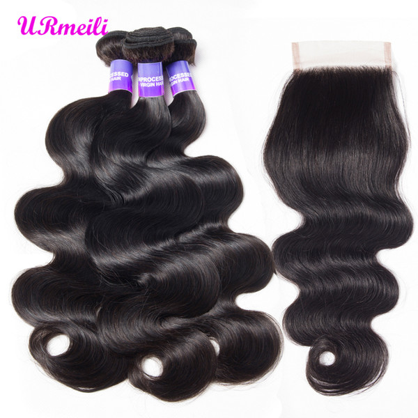 Brazilian Body Wave virgin human hair 3 bundles with closure body wave Cheveux vierges brésiliens brazilian human hair bundles with closure