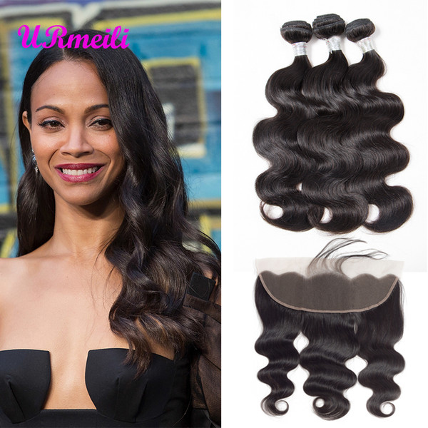 Brazilian Body Wave Human Hair 3/4 Bundles With Frontal Closure Brazilian Body Wave 13x4 Ear to Ear Lace Frontal Closure With Bundles