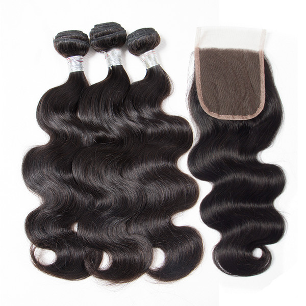 Grade 10A Brazilian Virgin Hair Body Weave 3Bundles With Closure Body Wave Bundles With Lace Closure Human Hair Bundles With Closure