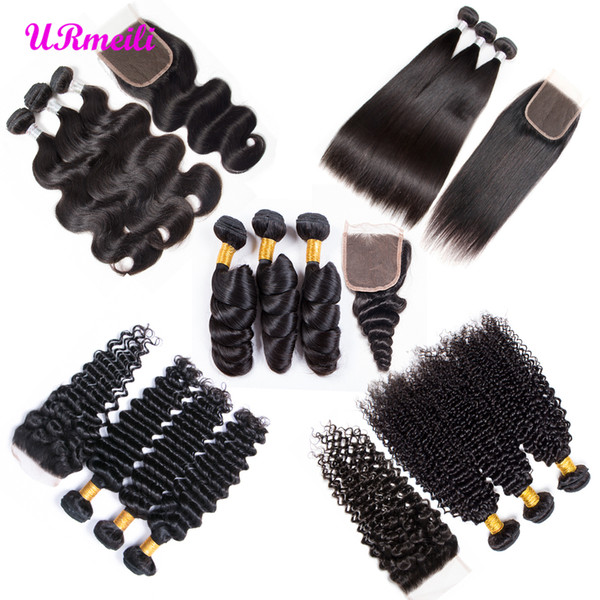 raw virgin indian hair Bundles With Closure Body Wave Curly Human Hair bundles with closure Straight Loose Deep Wave Bundles With Closure