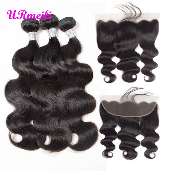 Brazilian Body Wave Bundles With Lace Frontal Ear to Ear Closure Remy Human Hair Frontal with 3 Bundles Brazilian Body Wave Virgin Hair