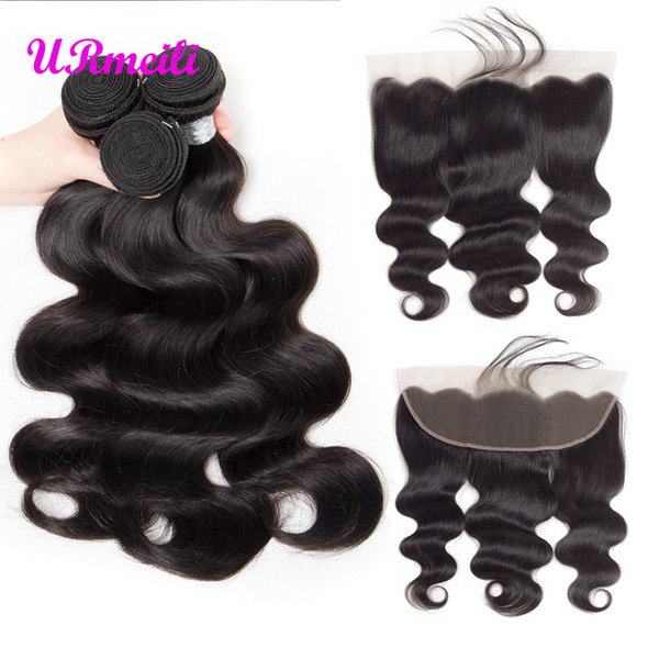brazilian hair body wave 3/4 bundles with frontal 10A brazilian virgin hair bundles with closures body wave human hair bundles with frontal
