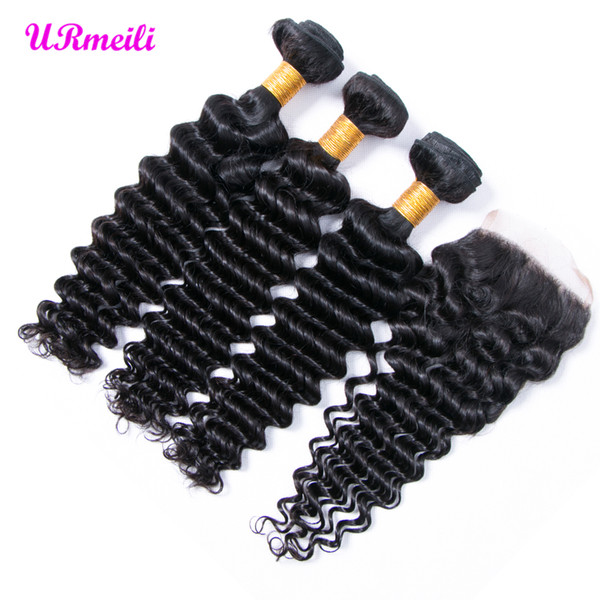 Brazilian Deep Wave human hair bundles with closure raw Brazilian Virgin Hair Bundles with Closures DHgate deep wave 3 bundles with closure