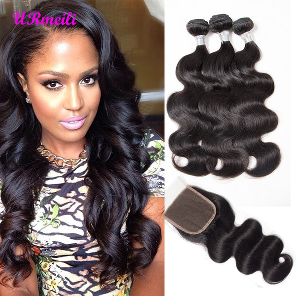 Brazilian Body Wave virgin hair bundles with closures body wave 3/4 bundles with closure brazilian body wave human hair bundles with closure