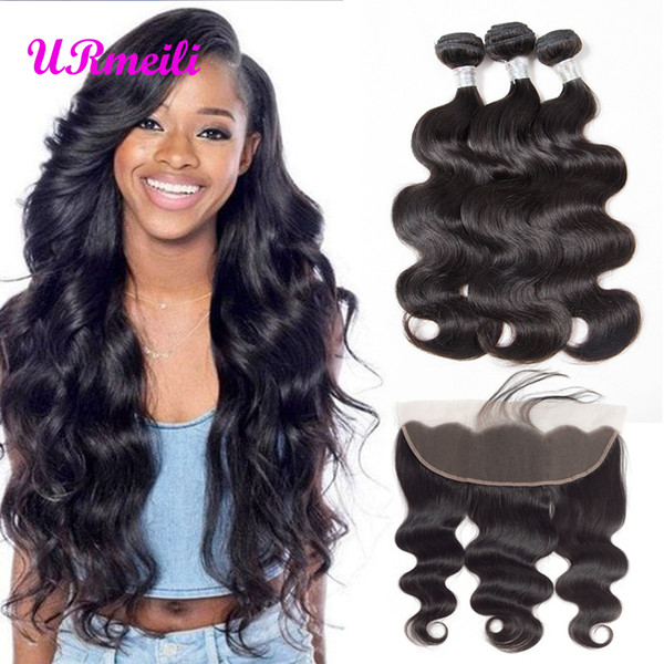 Body Wave bundles with frontal 10A Grade Brazilian Virgin Hair Body Wave with Frontal Closure Unprocessed Remy Hair 3/4 Bundles with Frontal