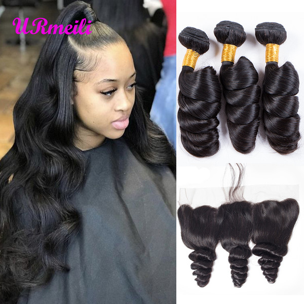 brazilian loose wave bundles with frontal brazilian remy virgin hair loose wave bundles with lace frontal cosure 9A cleap DHgate loose wave