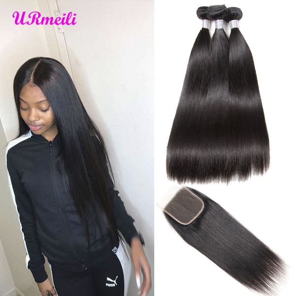 Peruvian straight Human Hair Bundles With Closure 3/4 Bundles With Closure DHgate Peruvian Virgin Hair Straight 30 inch Bundles With Closure