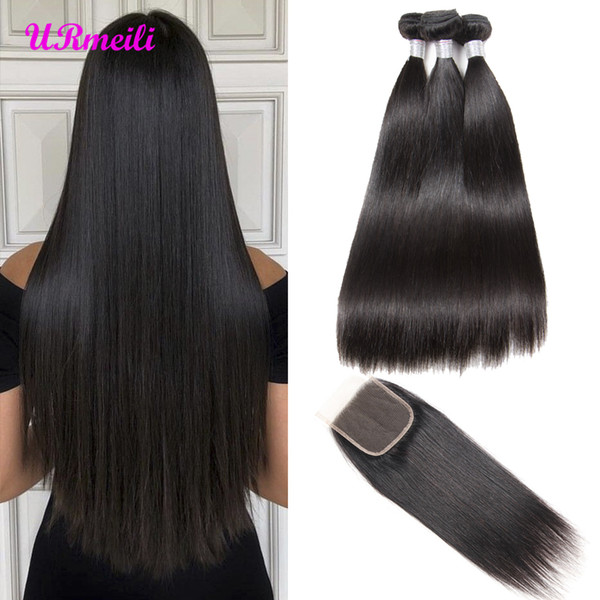 Brazilian Straight Virgin Hair Bundles With Closure Straight Bundles With Lace Closure Remy Human Hair Bundles With Closure Hair Extension