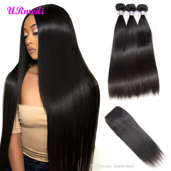 india straight hair weave Bundles With Closure grade 9a hair bundles With Closure indian Remy Human Hair 3/4 Bundles With Closure vendors