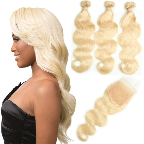 Peruvian Virgin Hair Bundles with Closures 613 Blonde Bundles with Closure Body 10-30 inch Body Wave Human Hair 3 Bundles with 4*4 Closure