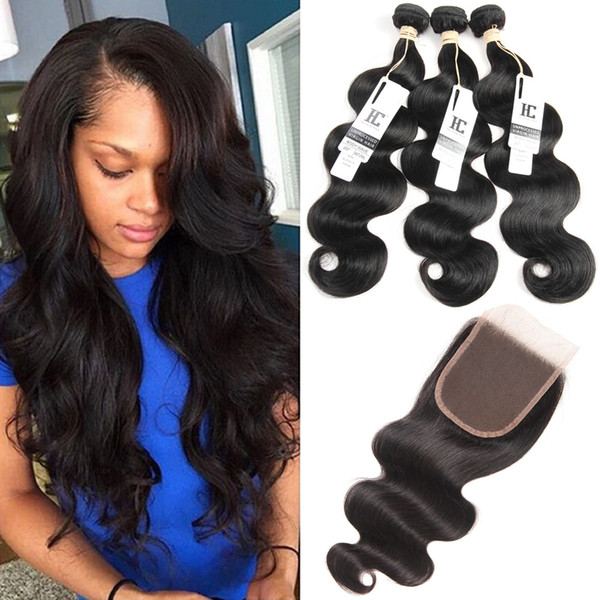 Peruvian Virgin Hair Body Wave 3 Bundles With Closure Remy Human Hair Bundles With Closure Peruvian Hair Bundles With Closure 