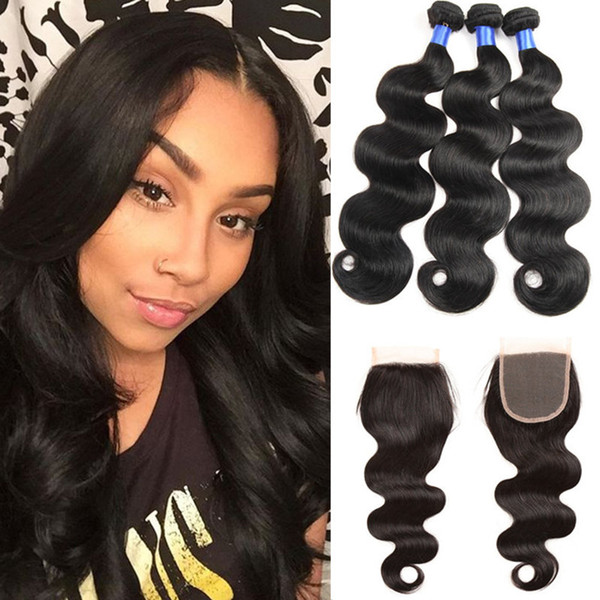 Brazilian Virgin Human Hair Body Wave 3 Bundles with Closure Brazilian Hair Bundles Brazilian Virgin Hair Bundles and top Lace Closure