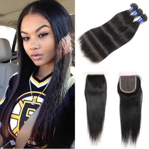 Brazilian Human Hair Bundle with Lace Closure 3 Bundles Human Hair Bundle Lace Closure Human Hair Weave Double Weft Brazilian Bundles