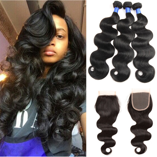 Mink Brazilian Virgin Hair Body Wave Hair Weaves 100% Unprocseed 3 Bundles Human Hair Bundle with Lace Closure