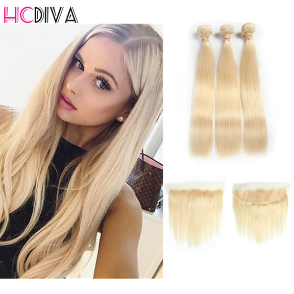 Pervuian Virgin Human Hair Silk Straight Hair Lace Frontal Closure 3 Bundles With 13x4 Ear to Ear Lace Frontal Closure HCDIV Weaves Closure