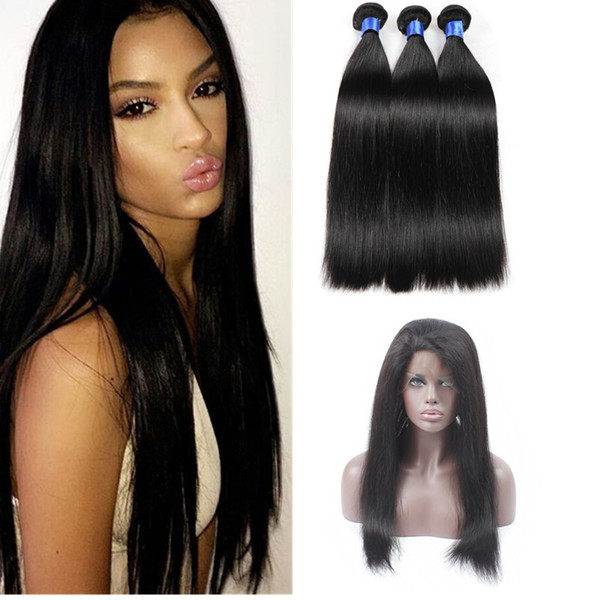 8A Mink Straight Virgin Brazilian Human Hair Weave 3 Bundles With 360 Lace Frontal closure Brazilian Hair Bundles With Closure Dyeable