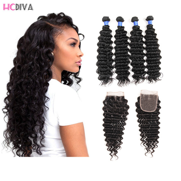 7A Deep Wave Brazilian Human Hair Weaves 100% Unprocessed Human Hair Extensions 4 Bundles 8