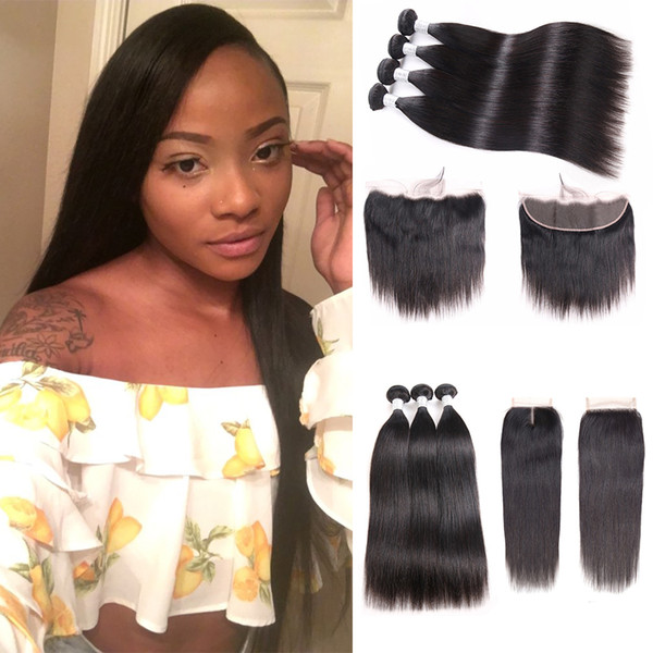 Bundles with Frontal Straight Hair Bundles with Frontal Brazilian Human Hair Bundles with Frontal Closure Remy Hair