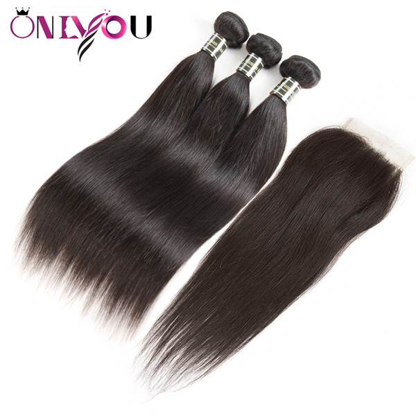 Silk Peruvian Straight Lace Closure Straight Peruvian Virgin Hair Bundle Deals 3 Human Hair Bundles Top Closure Cheap and Remy Hair Wefts