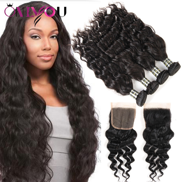 Mink Brazilian Water Wave Virgin Hair Closure 4 Human Hair Weave Bundles Natural Wave Human Hair Weaving For Black Women Superior Suppliers