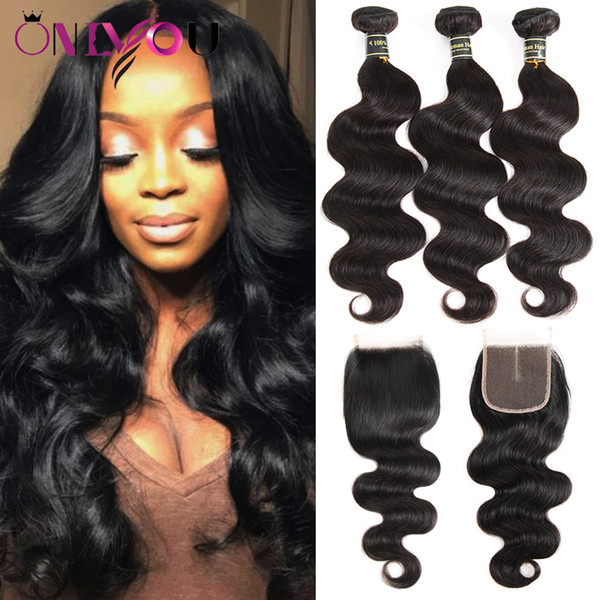 8a Mink Brazilian Virgin Hair with closure Extensions 3 Bundles Brazilian Body Wave With 4x4 Lace Closure Unprocessed Remy Human Hair Weave