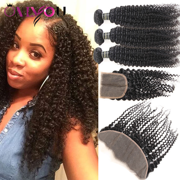 Brazilian Kinky Curly With 4x4 Lace Closure Brazilian Curly Hair With Closure Unprocessed Brazilian Virgin Human Hair Bundles with Frontal