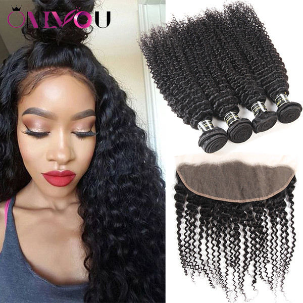 New Arrival Unprocessed Brazilian Virgin Hair Bundles with Frontal Closure Kinky Curly Human Hair Extensions Wholesale Onlyou Hair Products