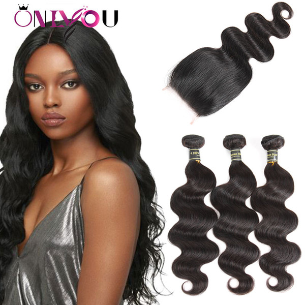 Peruvian Virgin Human Hair Body Wave 3 Weaves Bundles with 4x4 Free Part Lace Closure Top Remy Hair Extension Body Wave Hair Vendors