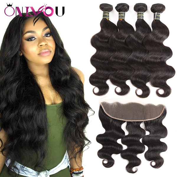 Peruvian Body Wave Virgin Hair Bundles with Lace Frontal Closure Ear to Ear 13x4 Lace Frontal Bundles Wet and Wavy Human Hair Extensions