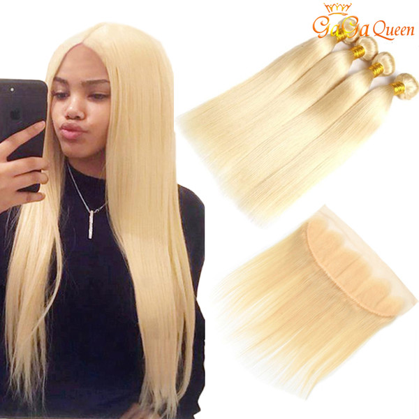 613 blonde Hair With 4x13 frontal closure 3 bundles Human Hair Straight With Lace Frontal Brazilian Straight Virgin Hair