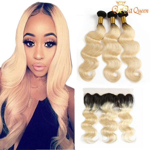 1b 613 ombre body wave human hair with 4x13 frontal closure 3 bundles body wave human hair extensions with blonde lace frontal