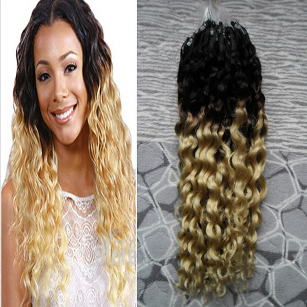 Micro Ring Hair Extensions Ombre Color Micro Bead Remy Human Hair Extensions curly Micro Loop Hair Extensions 1g/s 100g 10''-24''