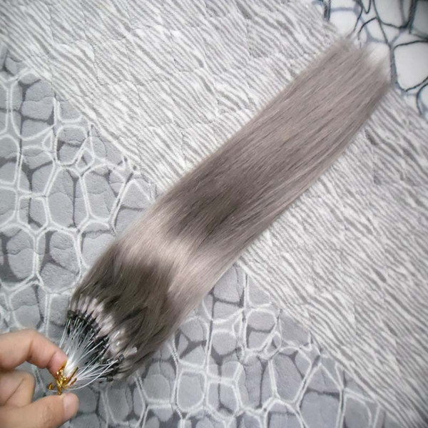 Gray hair extensions micro loop human hair extensions 100G Micro Link Hair Extensions 100S Ring 18 20 22 24 26