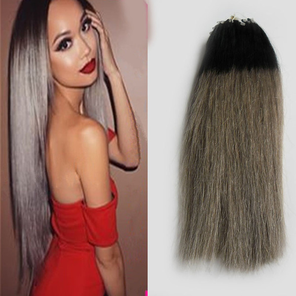 Micro Loop Brazilian Extensions 100G Virgin Straight Chinese hair T1B/gray Ombre Micro Loop Hair Extensions Micro Bead Hair Extensions 1g/s